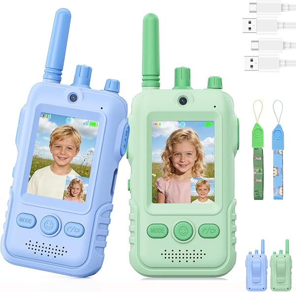 Walkie Talkie para Niños(Set de 2),Walkie Talkies Recargables con Videollamada,Largo Alcance de 400 m, Clip para Cinturón y Linterna LED,Juguete Regalo de Cumpleaños para Niños y Niñas de 3 a 12 Años - 1