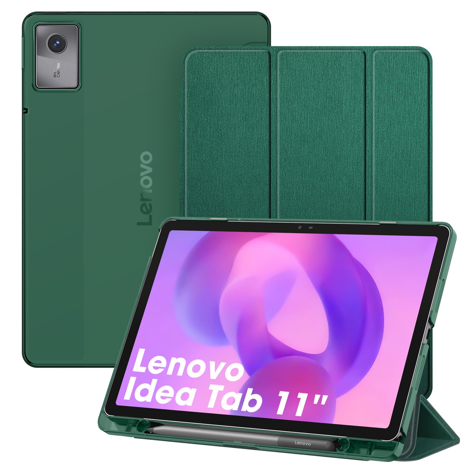 Fintie Hülle für Lenovo Idea Tab 11 Zoll 2025 (TB-336ZU/ TB-336FU) - Ultradünn Schutzhülle mit Translucent Rückseite Cover mit Auto Schlaf/Wach Funktion (Satinoptik Grün)
