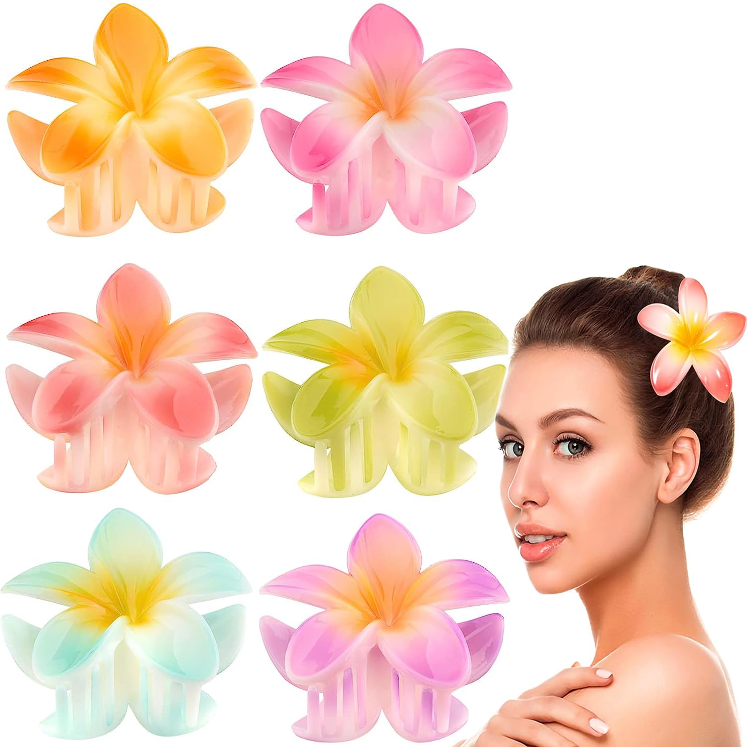 VELEGO 6 Pack Large Flower Hair Claw Clips, Hawaiian Flower Hair Claw Clips for Women Thin Thick Curly Hair,90's Strong Hold jaw clip,Hair Accessories for Women