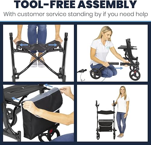 Miniatura 7 de Vive Mobility Andador vertical con asiento, rodillo de pie, reposabrazos, resistente, scooter plegable de ayuda médica para ancianos, personas