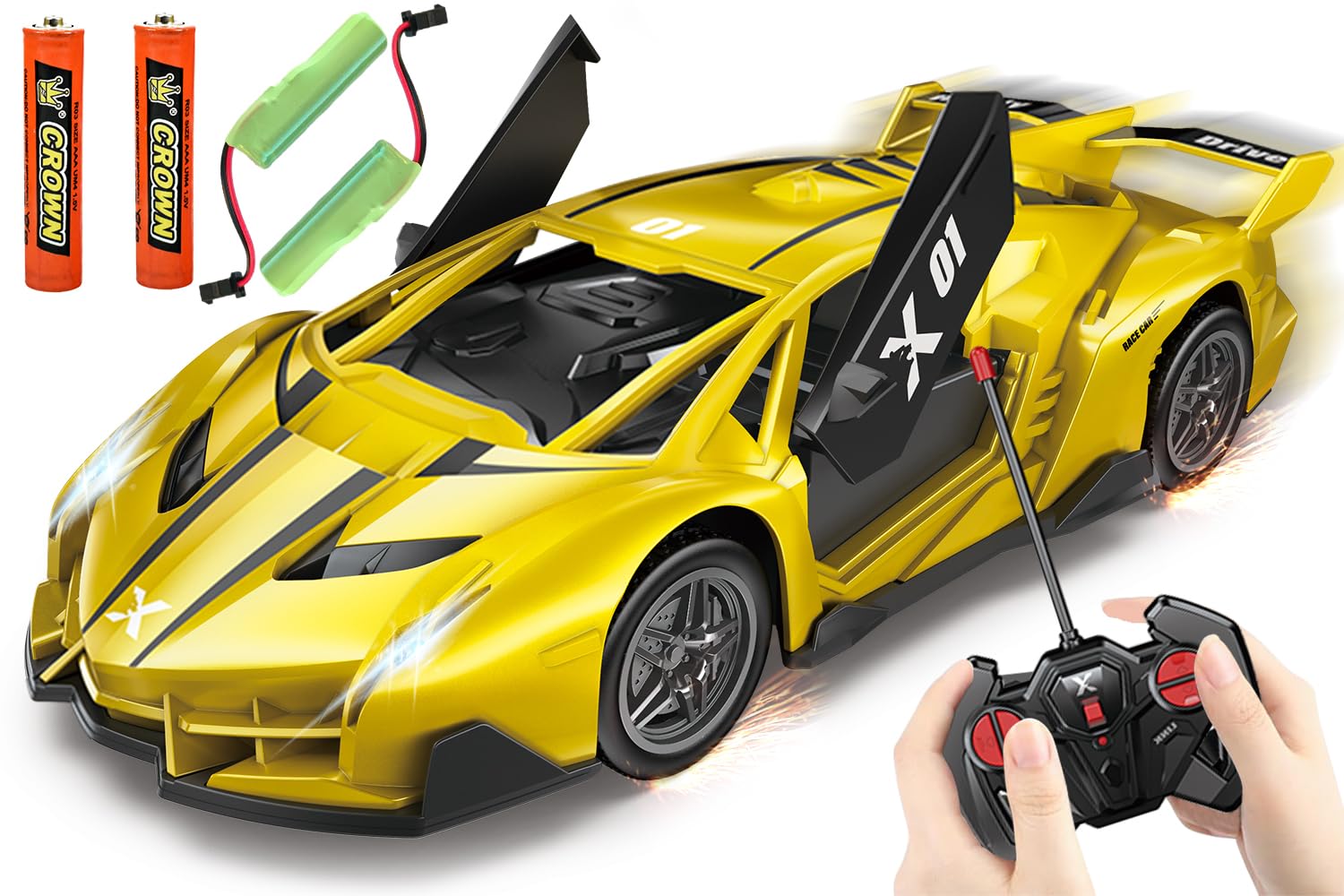 HATFRYF RC Drift Car, 1:22 Cool Electric Remote Control Car, Yellow Toy Vehicle, Kids RC Drift Cars, Model Toy for Boys - Driftable, Gifts for Kids Boys