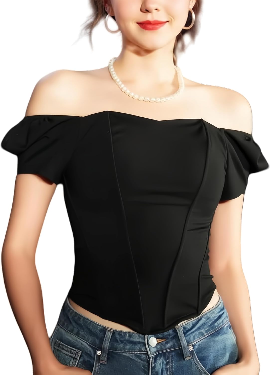 Corset Tops for Women Black Corset Top with Zipper Off Shoulder
