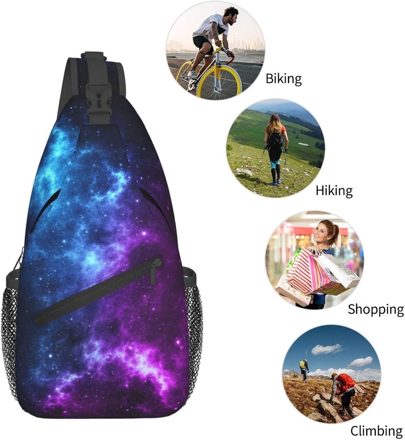 Galaxy Sling Bag for Women Crossbody Bag Blue and Purple Galaxy with a Planet and a Moon Space Background Sling Backpack for Men Universe Theme Shoulder Bag Sports Travel Hiking Daypack - Image 5
