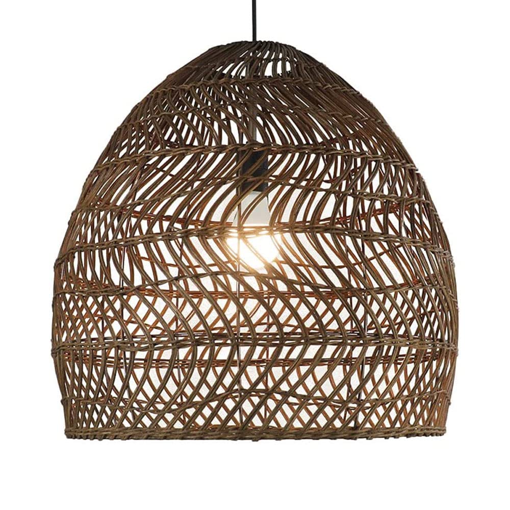 Lustre bambou haut de gamme, plafonnier tressé marron 50 cm au design suspension rotin