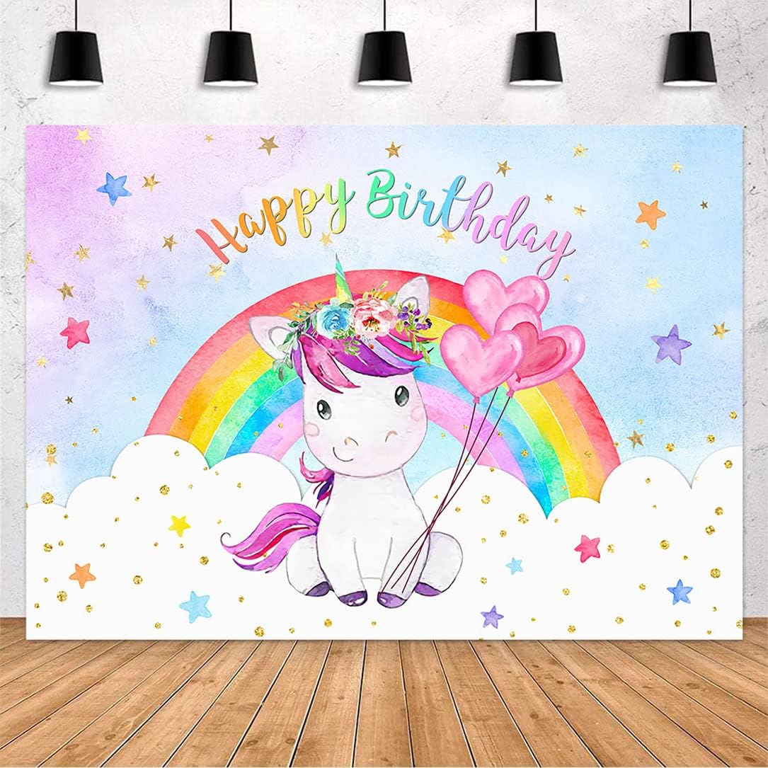 Avezano Unicorn Backdrop for Girls Watercolor Rainbow Girls Birthday Banner Unicorn Birthday Party Decorations (8x6ft)