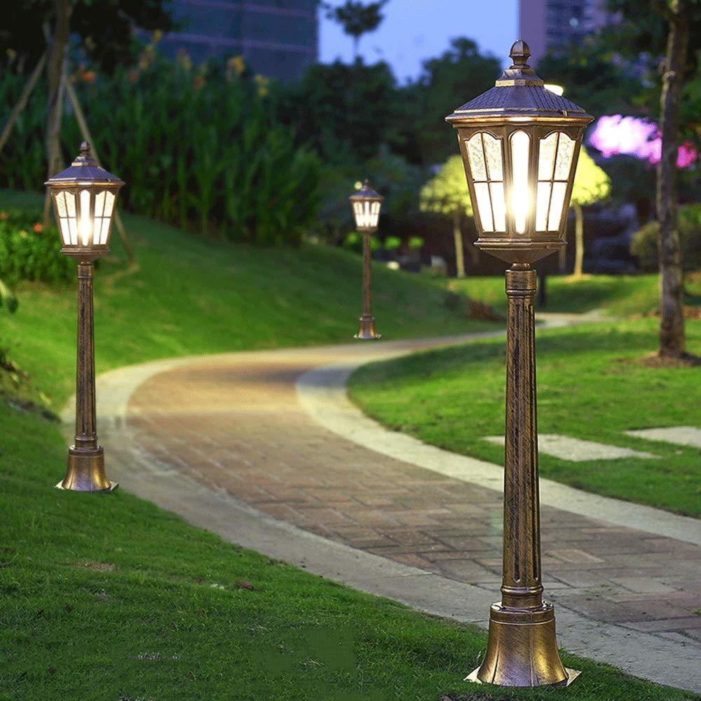 Lámpara retro europea para exteriores, IP55, impermeable, E27, luz de cristal de poste alto, aluminio fundido a presión, pilar para jardín, patio, camino, decoración,