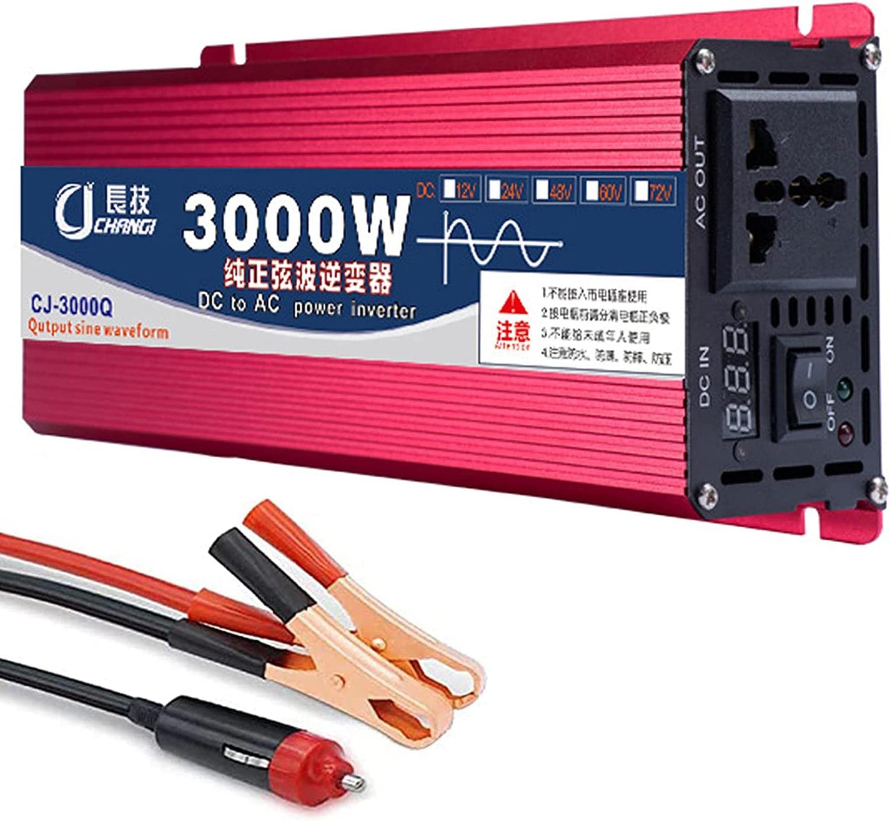 AMNOOL Inverter a Onda Sinusoidale Pura1600w 2200w 3000w, Convertitore di Tensione CC 12v/24v/48v/60v a Ca 110v 220v con Display Digitale E Prese, per TV, Frigorifero,1600W-12Vto110V