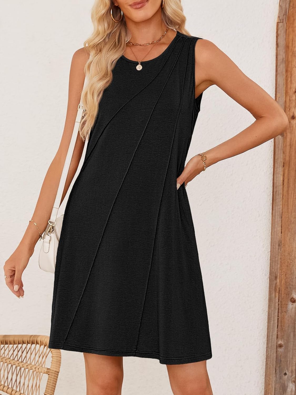 MEROKEETY Women's 2025 Summer Sleeveless Sundress Casual Beach Vacation Crewneck Tank Mini Dress - Image 3