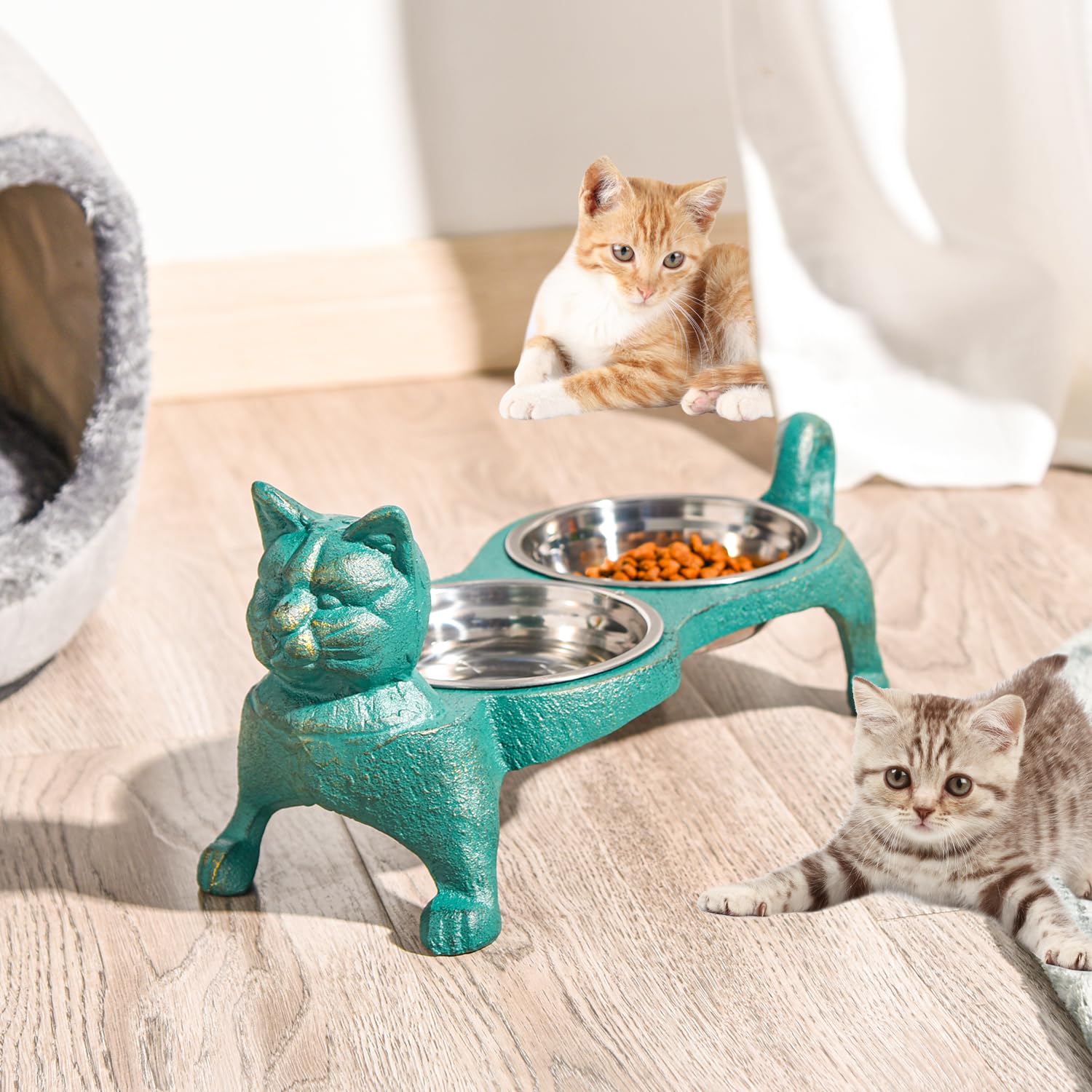 ペット 餌入れ スタンド 給水器 給餌 給水 安定 ボウル付き 滑り止め 猫型 Amazon | Sungmor ペット 餌入れ スタンド 給水器 給餌 給水