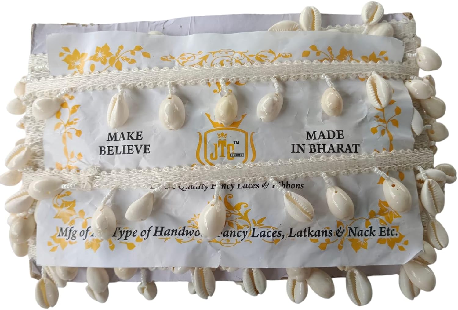 Sea Shell Lace (Kodi Lace) Border Hanging Latkan Fringe Gota Trim for Saree, Suit, Dupatta,(8.5 Miter) (Shell)