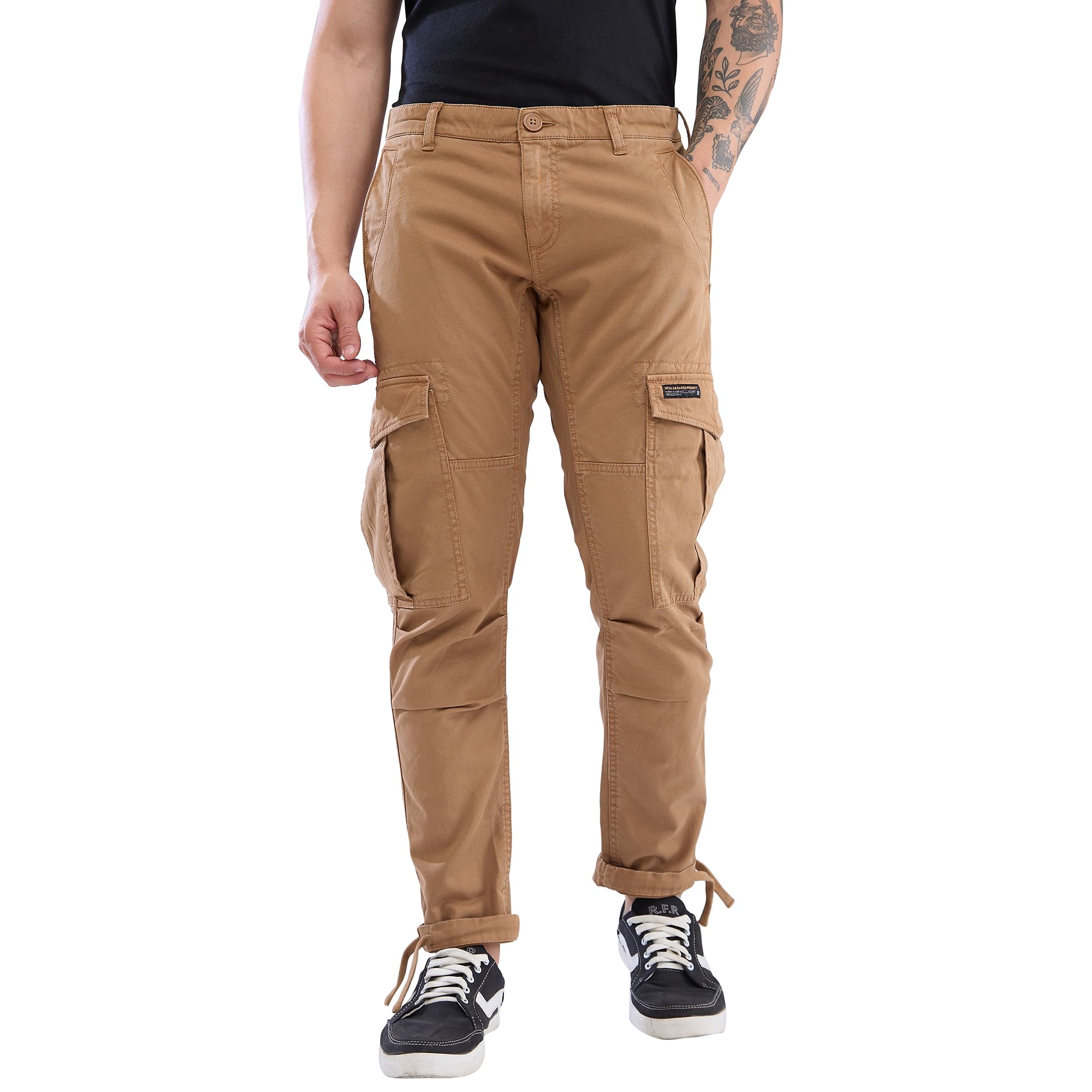 spykar Men Mid Rise Khaki Regular Fit Cargo-picture-33