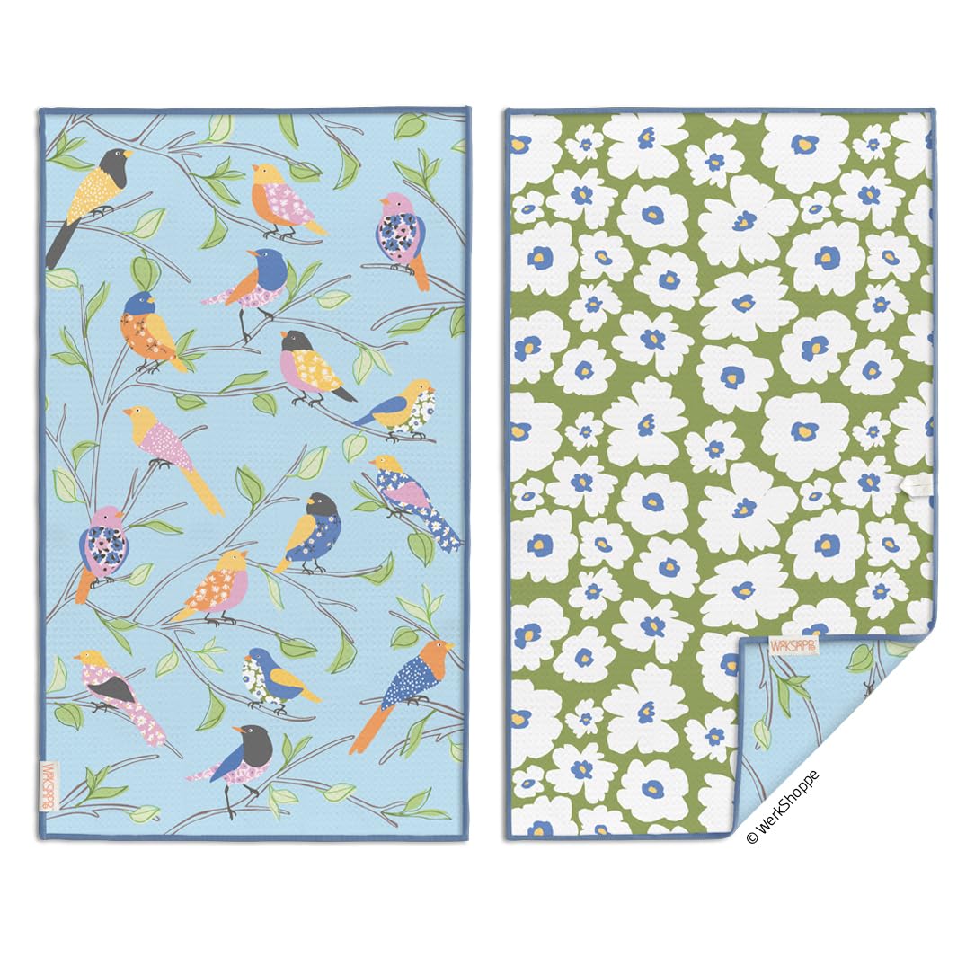 WerkShoppe Floral Finch & Friends Microfiber Towel