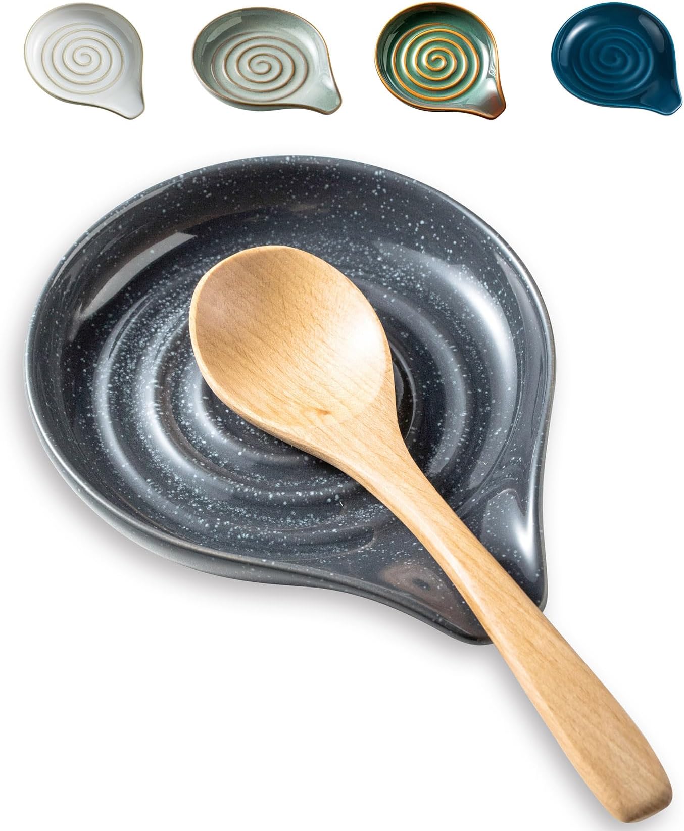 LAUCHUH Spoon Rest, Ceramic Spoon Holder for Stove Top 5" Spatula Rest for Countertop Large Cooking Utensil Holder for Mother's Day, Ladle, Spatula, Spoons or Tongs, Speckled Dark Gray