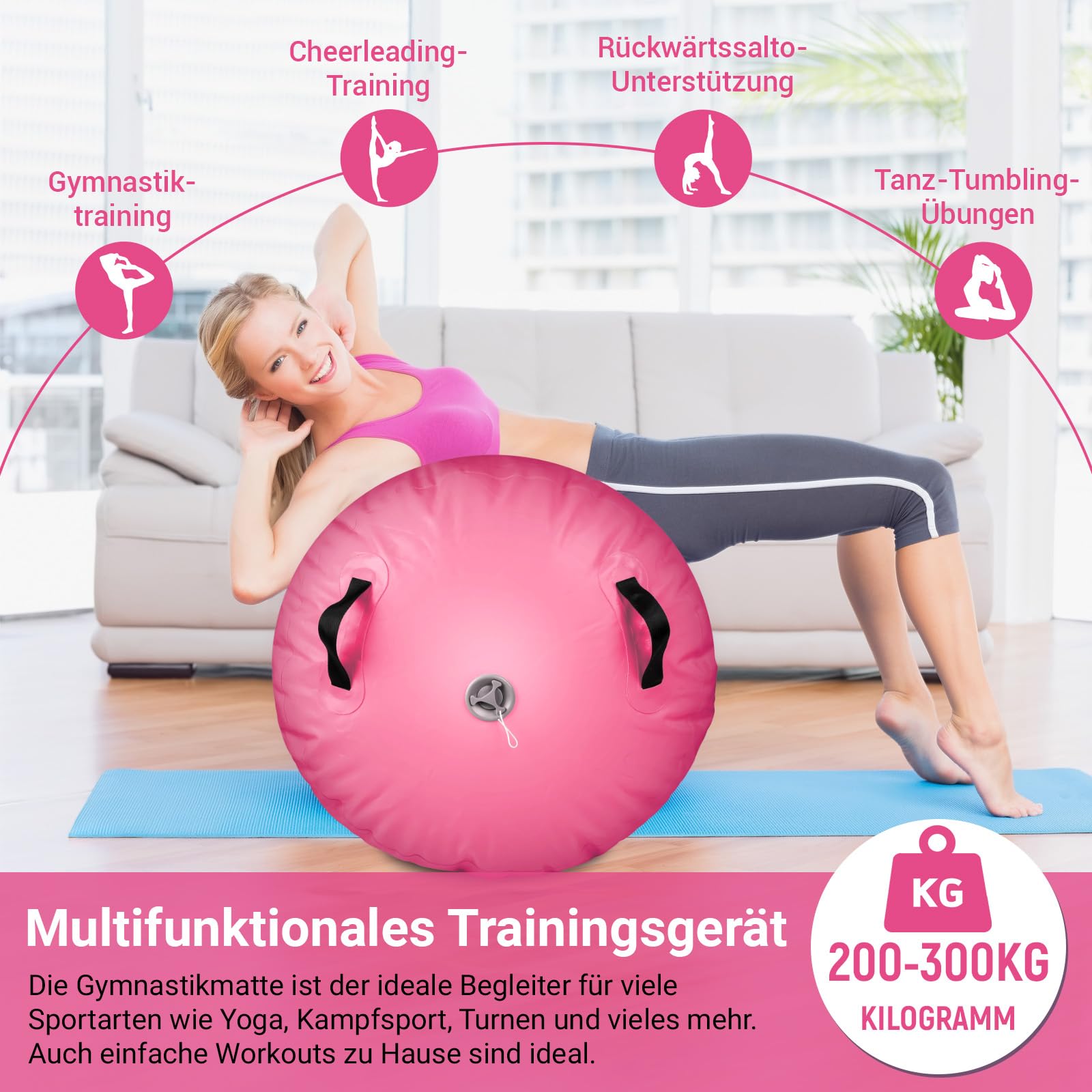 Skeufy Air Matte Track, Tappeto Gonfiabile per Ginnastica e Yoga con Pompa Elettrica, Airroll Air Rolle per Ginnastica, Tappeto da Ginnastica, Tappeto Sportivo per Casa e All'aperto'