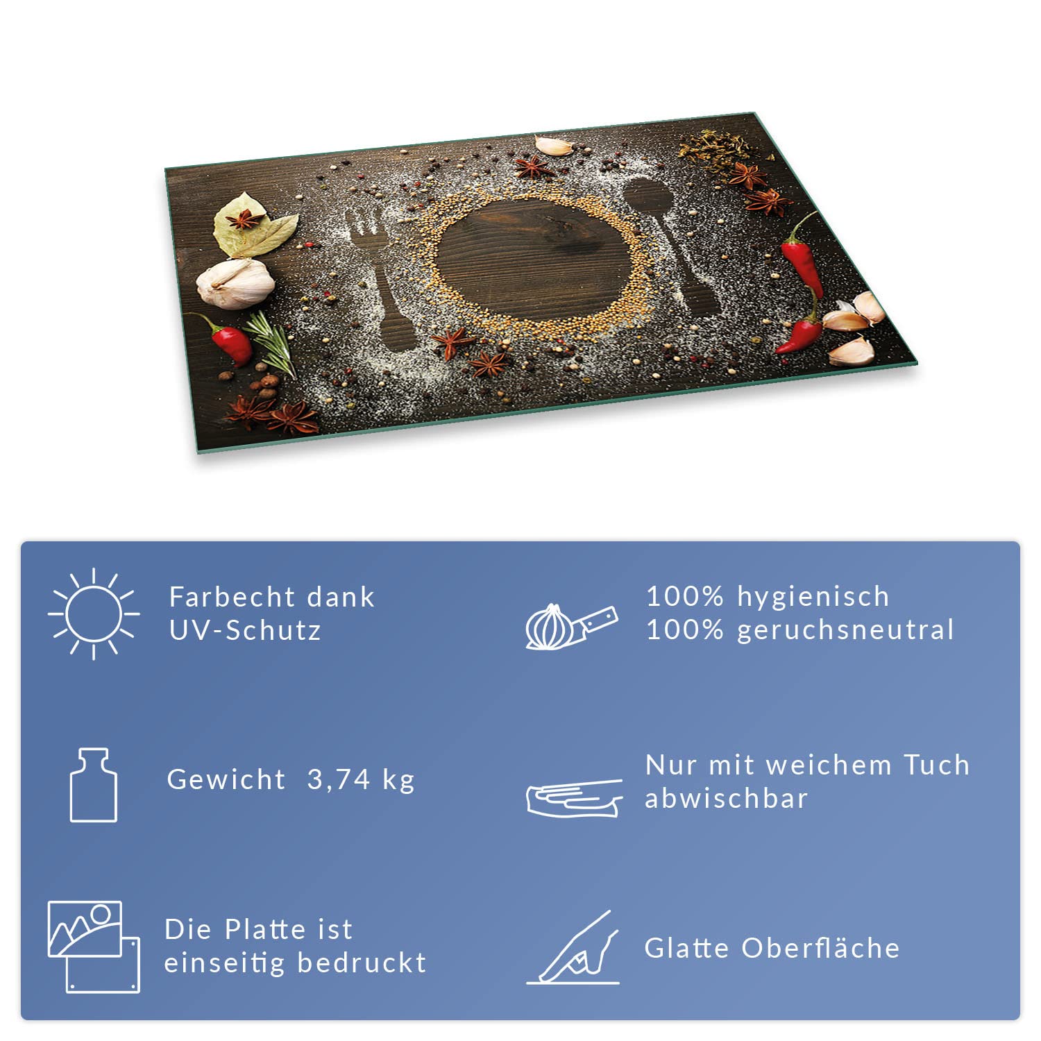 Herdabdeckplatte Abdeckung Ceranfeld Abdeckplatte Schneidebrett 1-Teilig 80x52 Gewürze Braun Spritzschutz Glasplatte Ceranfeldabdeckung Schutz Kochplatten Herdschutz Sicherheitsglas Glasschneidebrett