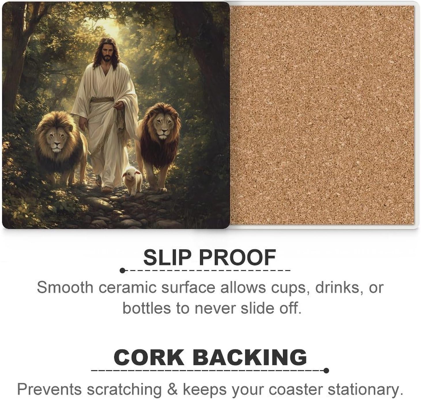 Christian-Lion Sheep Ceramic Coasters Square Drinks Coaster Coffee Table Decor Table Coaster for Home Bar