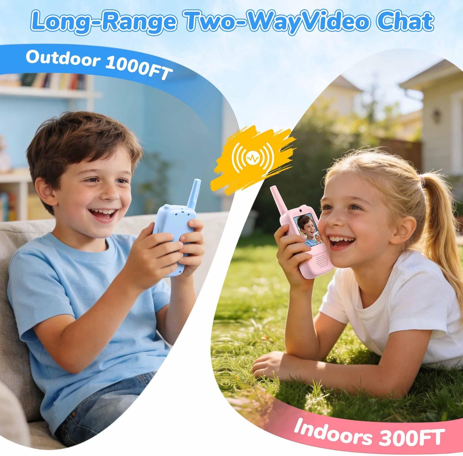 Video Walkie Talkies for Kids, 2 Pack Rechargeable Kids Walkie Talkies Long Range Radios, Video Intercom & Voice Changer, Christmas Birthday Gifts Toys for Boys Girls Age 3-12, Outdoor Hiking Travel