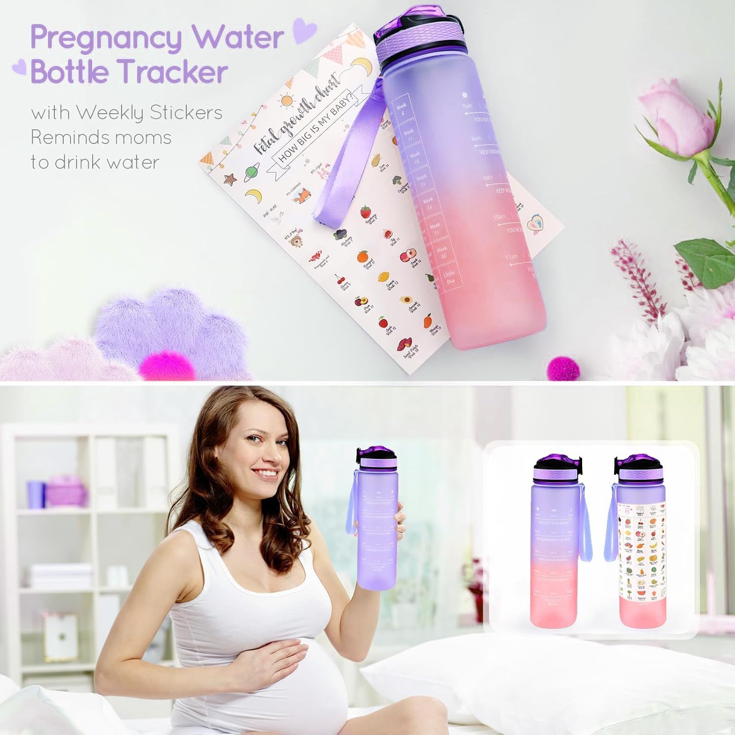 1st Trimester Pregnancy Gift Box for Expecting and First Time Moms, Gift Basket For Pregnant Women, Pregnant Mom Box, Frist Trimester Pregnancy Essentials (Pink Purple)