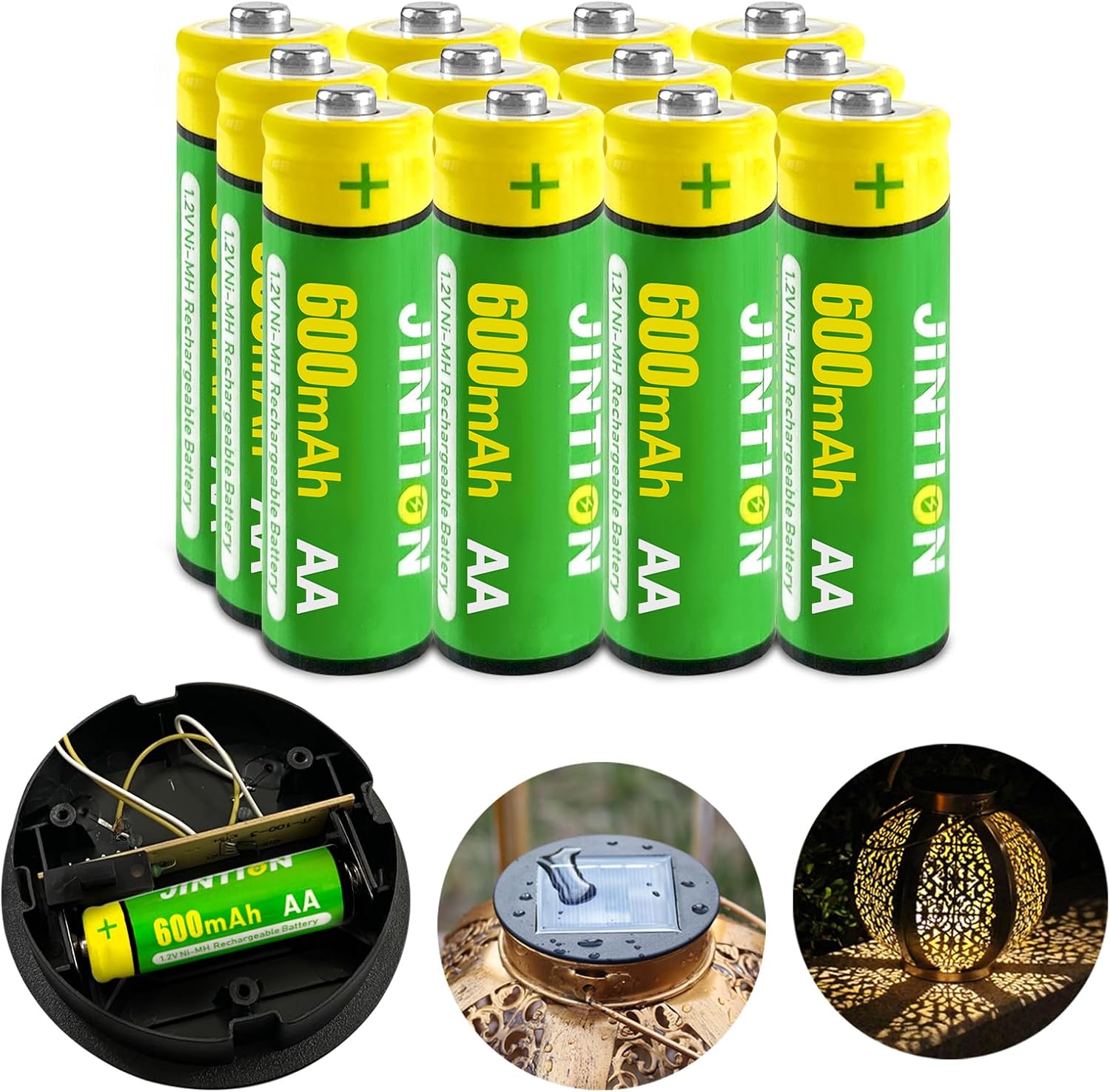 JINTION Rechargeable AA Batteries for Solar Lanterns Replacement NiMh