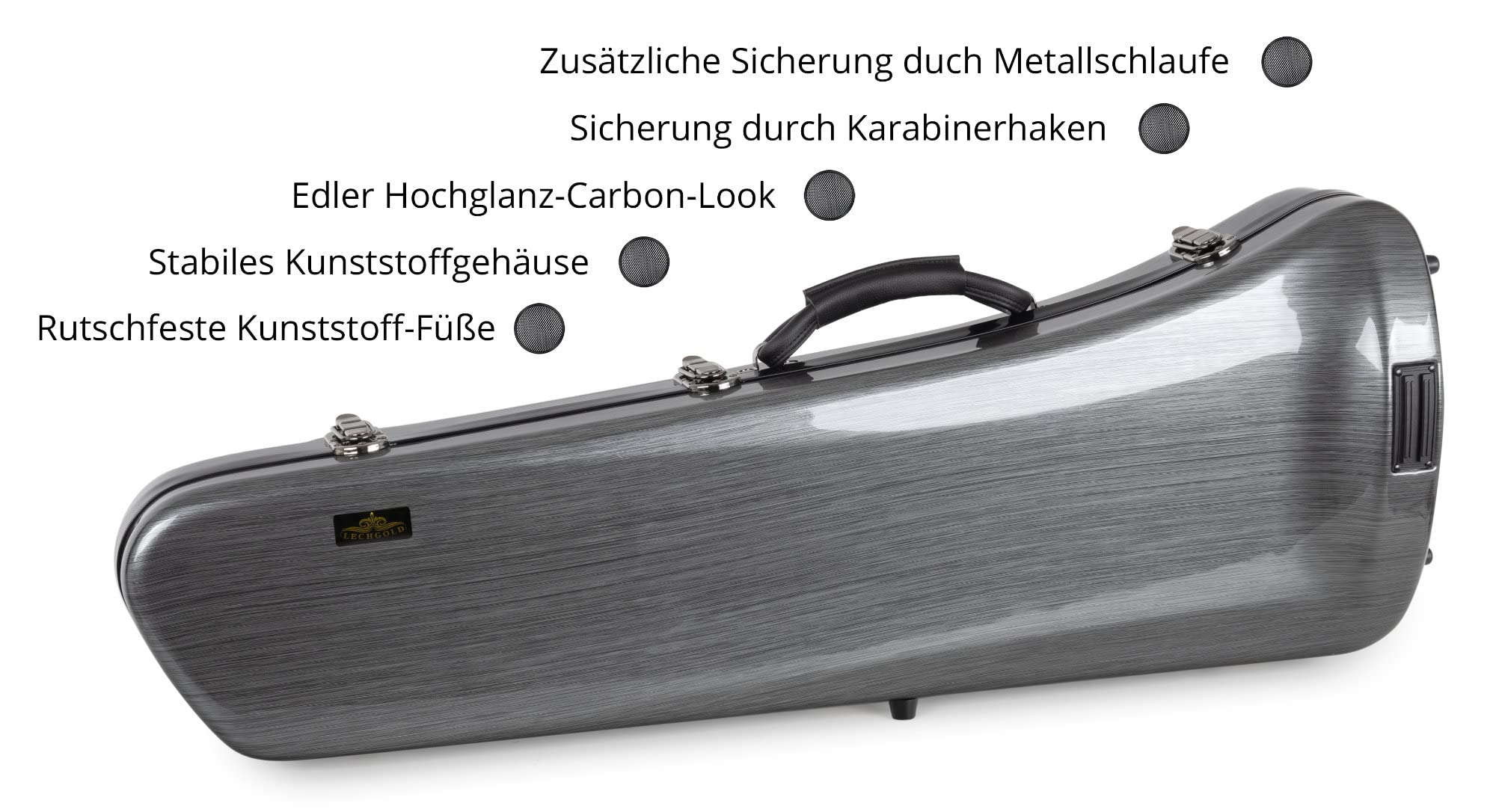 Estuche Deluxe Lechgold para Trombón, Caja de plástico resistente | Estuche para instrumento Lechgold "Deluxe" para trombón tenor, Carcasa dura absorbente de impactos, Peso: 4, 6 kg