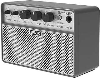 EROK Acoustic Guitar Amp - Portable 2-in-1 Amplifier for Vocal & Guitar with Digital Delay/Reverb Effects, Headphone Output & OTG Recording, Mini Amp for Practice/Travel