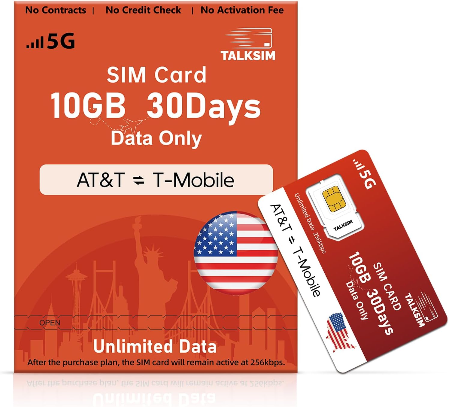 Unlimited Data SIM Card 10GB 30Days, Support AT&T and T-Mobile Network, 5G/4G LTE USA Coverage, Compatible with Unlocked Security Camera/Mobile WiFi Hotspot/Smart Phone/Tablet, No Contract
