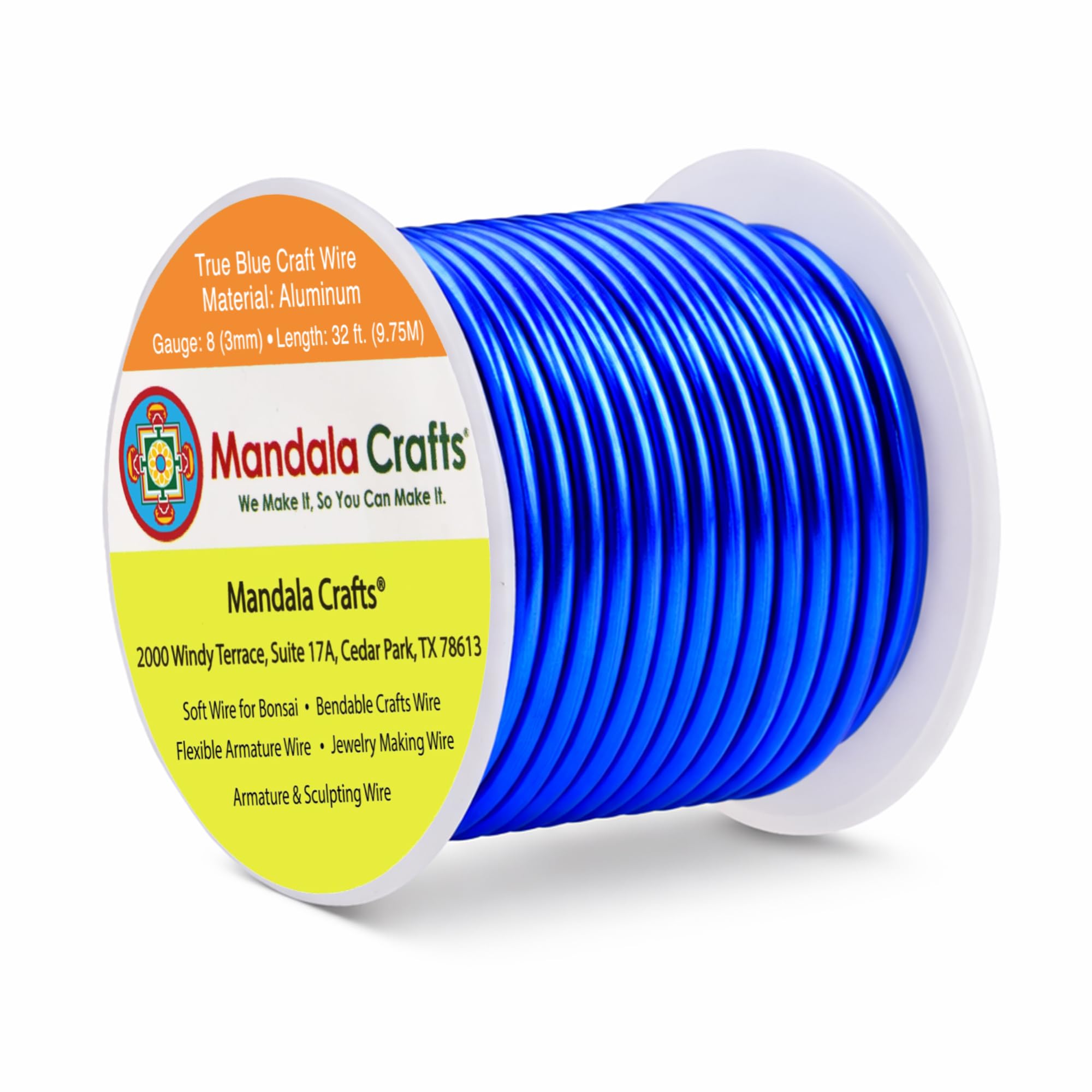 Mandala Crafts 8 Gauge True Blue Anodized Aluminum Craft Wire, 32 FT