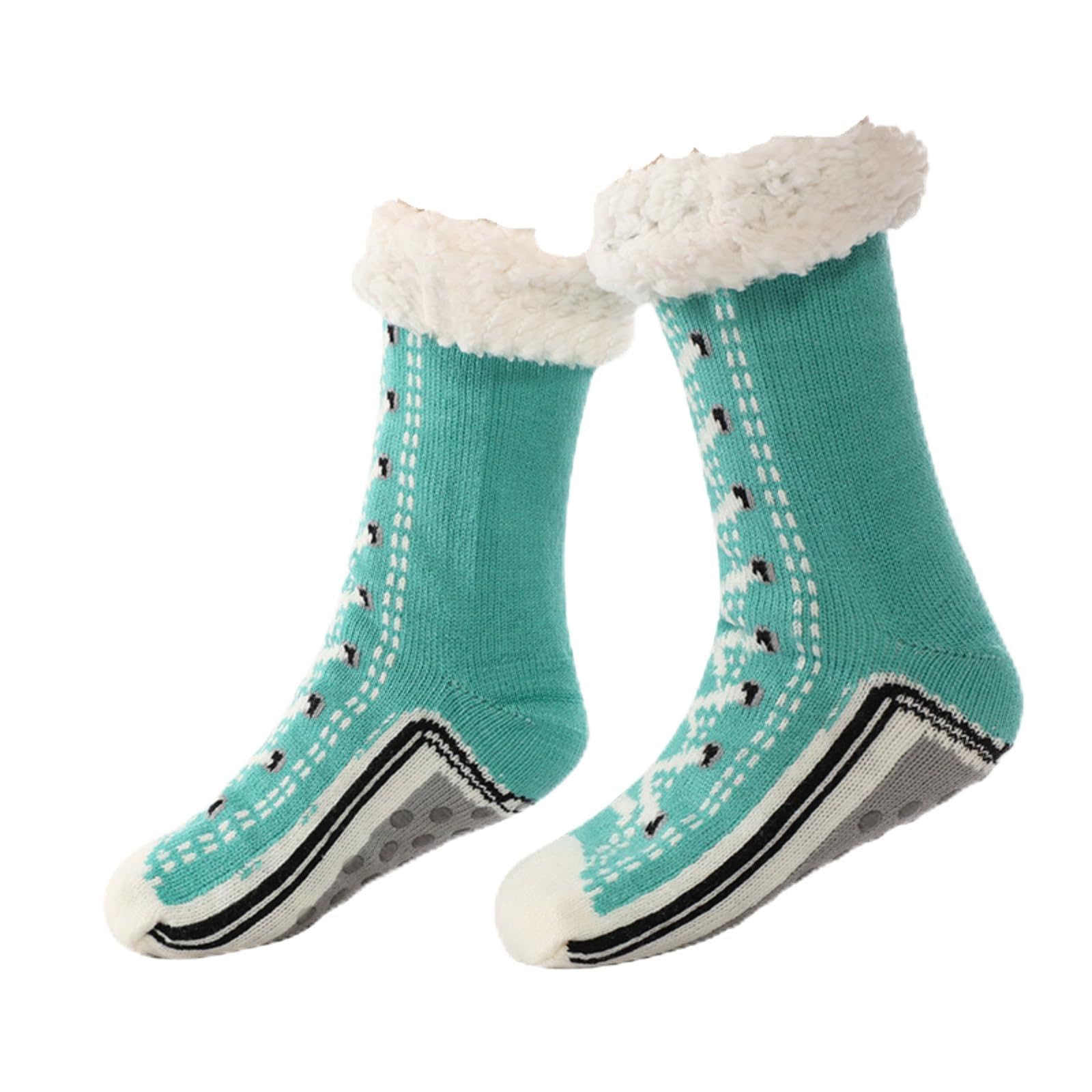 Slipper Socks with Grips Sherpa Lined Fuzzy Warm Indoor House Socks, Anti-Slip, for Cold Feet, Seniors, Pregnant Women