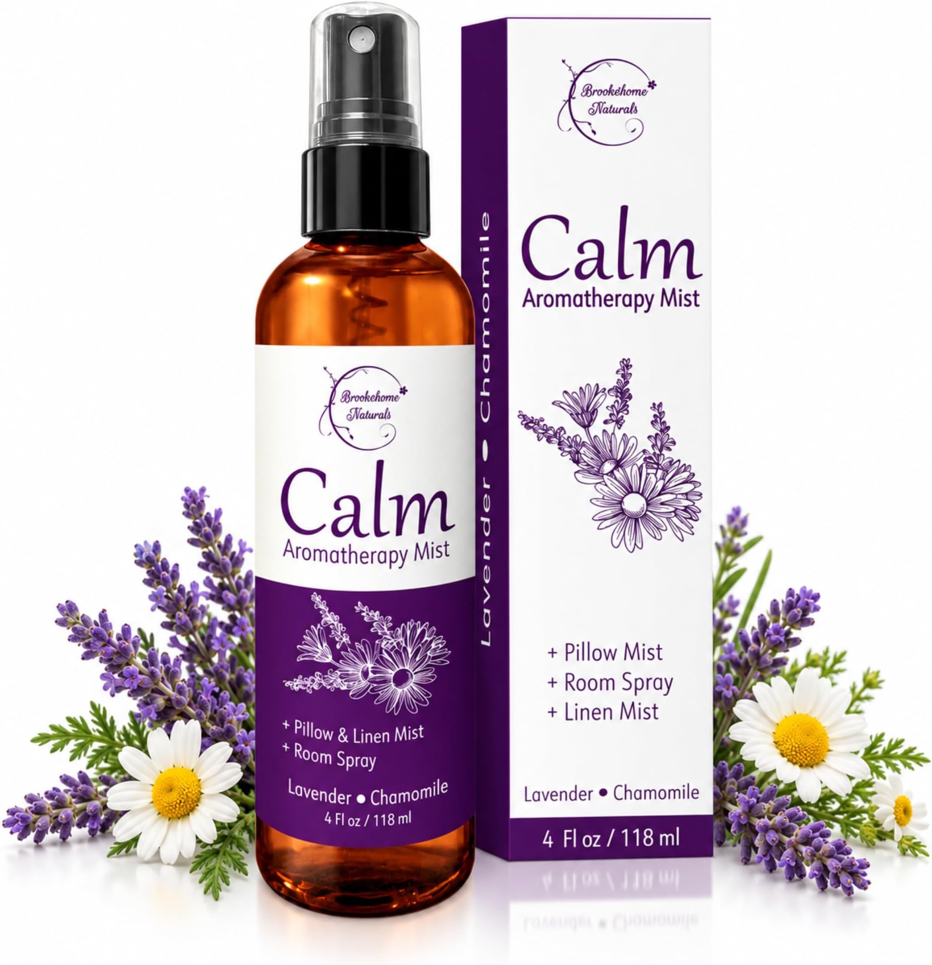 Brookethorne Naturals Calm Aromatherapy Spray with Lavender & Chamomile Essential Oil. Sleep Spray, Pillow Spray, Linen Mist & Room Spray. Lavender Spray Air Freshener for Relaxation & Sleep -