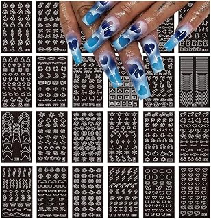 Airbrush Stencils Nail Stickers for Nails, 24 Sheets Heart Butterfly Flower Moon Stars Hollow French Art Sticker Decals Printing Templates Stencil Tool Manicure Tips DIY Decorations (24)