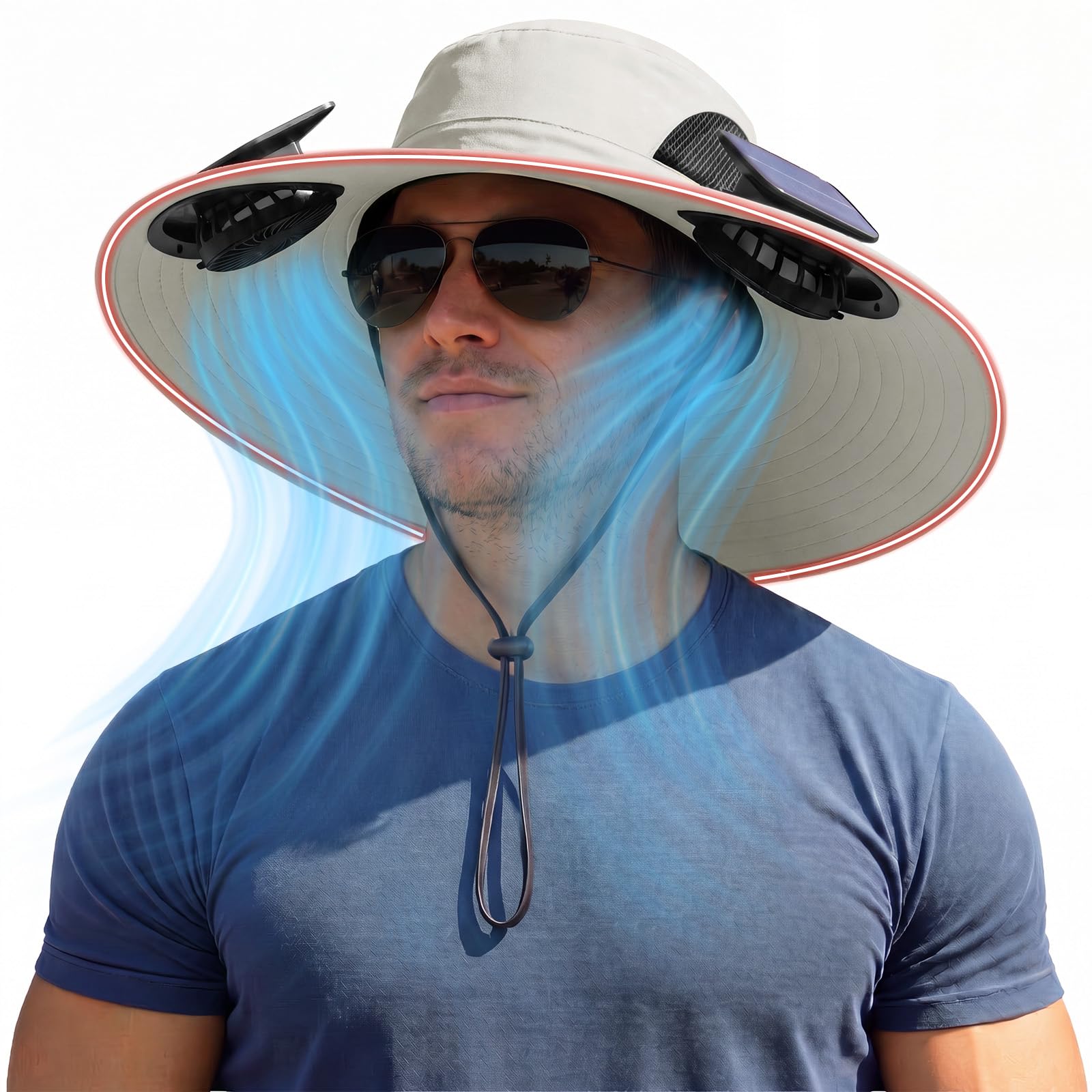 Solar Panel Powered Fan Built in Wide Brim Outdoor Fishing Sun Hat USB Charging Men Lawn Mowing Accessories Gardening Essentials Backpacking Gear Must Have Safari Beach Hike Camping Lover Gift