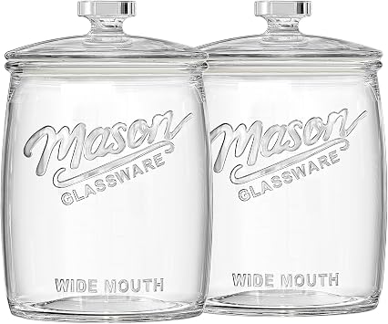 Folinstall 1 Gallon Glass Cookie Jar with Airtight Lid, 2 Pack