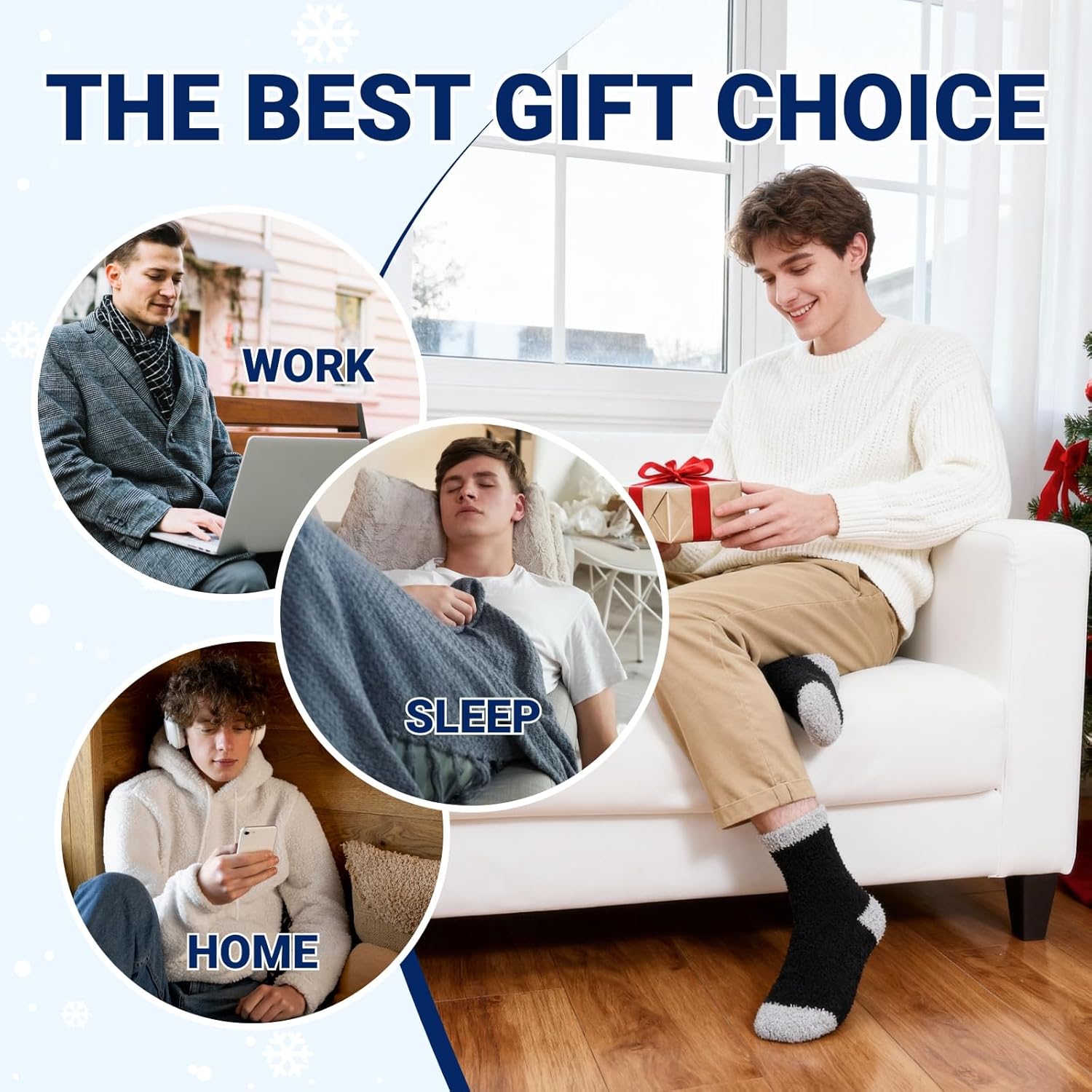 CaiDieNu Fuzzy Socks For Men: Fluffy Thick Warm Winter Soft Cozy Comfy Plush Fleece Sleep Home Cabin House Gift Socks 5 Pairs - Image 6