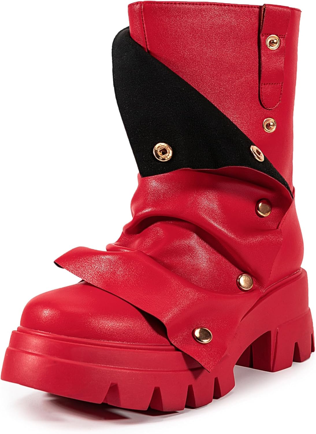 Atuelang Women's Slouchy Fold Over Boots Platform Wide Calf Shark Boots Pull On Fashion Short Booties