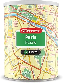 Geotoys Paris Mini Puzzle - 100 Piece Puzzles for Kids and Adults in Portable Can, 13" x 10" Educational Travel Puzzle for Ages 7 and Up - Mini Puzzles to Learn & Explore Geography