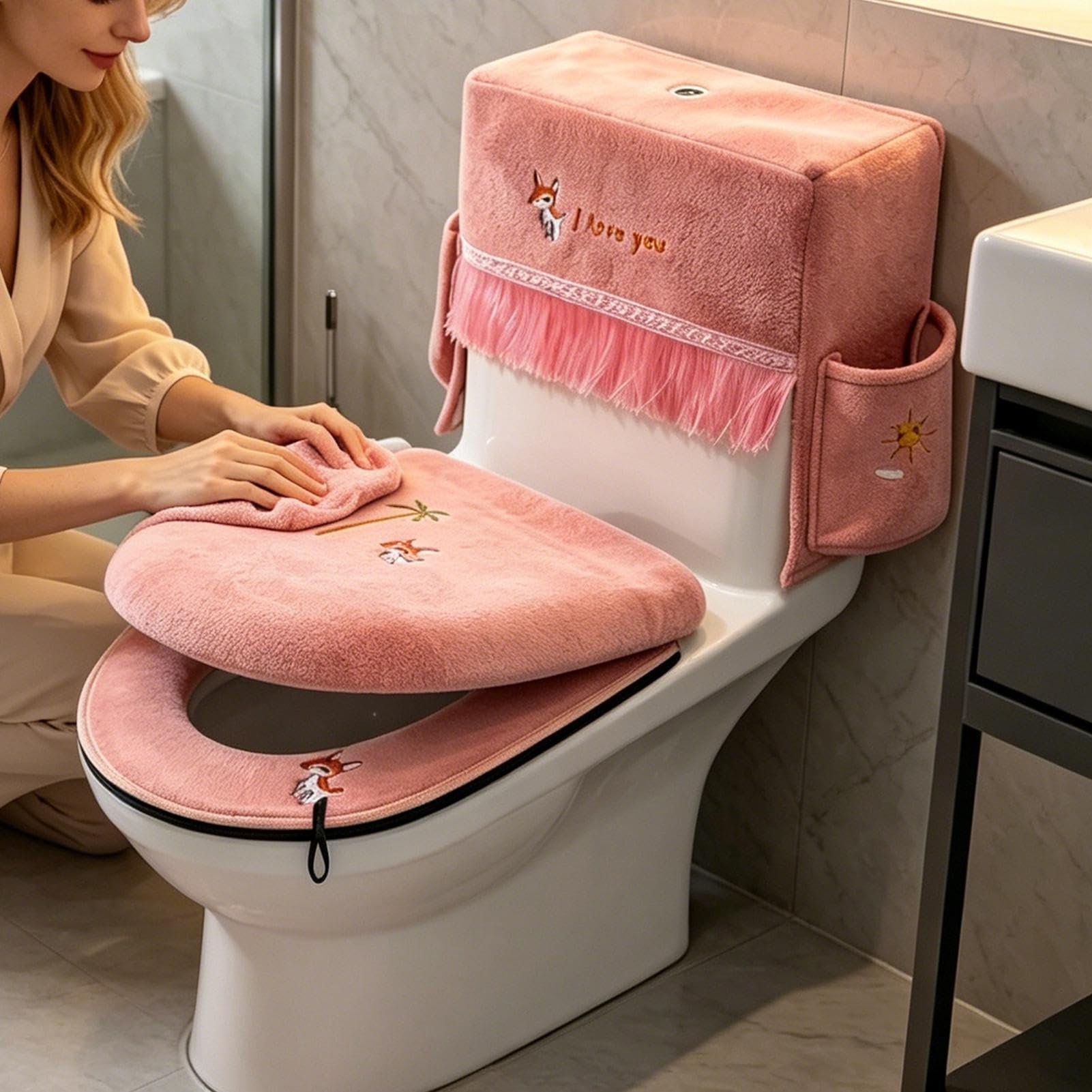 Toiletten-Deckel-Bezüge für das Badezimmer 3 Stücke Universelle Weiche | Badezimmer Sitzbezug für Kinder Gäste-WC Bad Haus Raum Jahreszeiten Dekoration Party