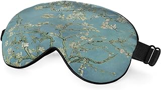 NOHSHE Almond Blossom Sleep Eye Mask Green Flower Van Gogh Painting Silk Eye Mask Sleeping Soft Eye Shade Cover for Men Women Boy Girl Airplane Travel with Elastic Strap