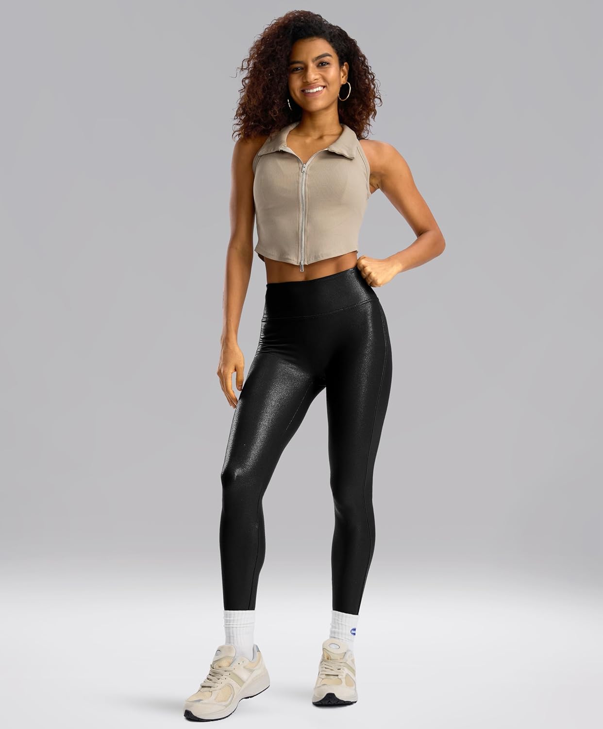 SANTINY Women's Faux Leather Leggings 25''/27''/29''-High Waisted Stretch Leather Pants Pleather Tights for Women - Image 6