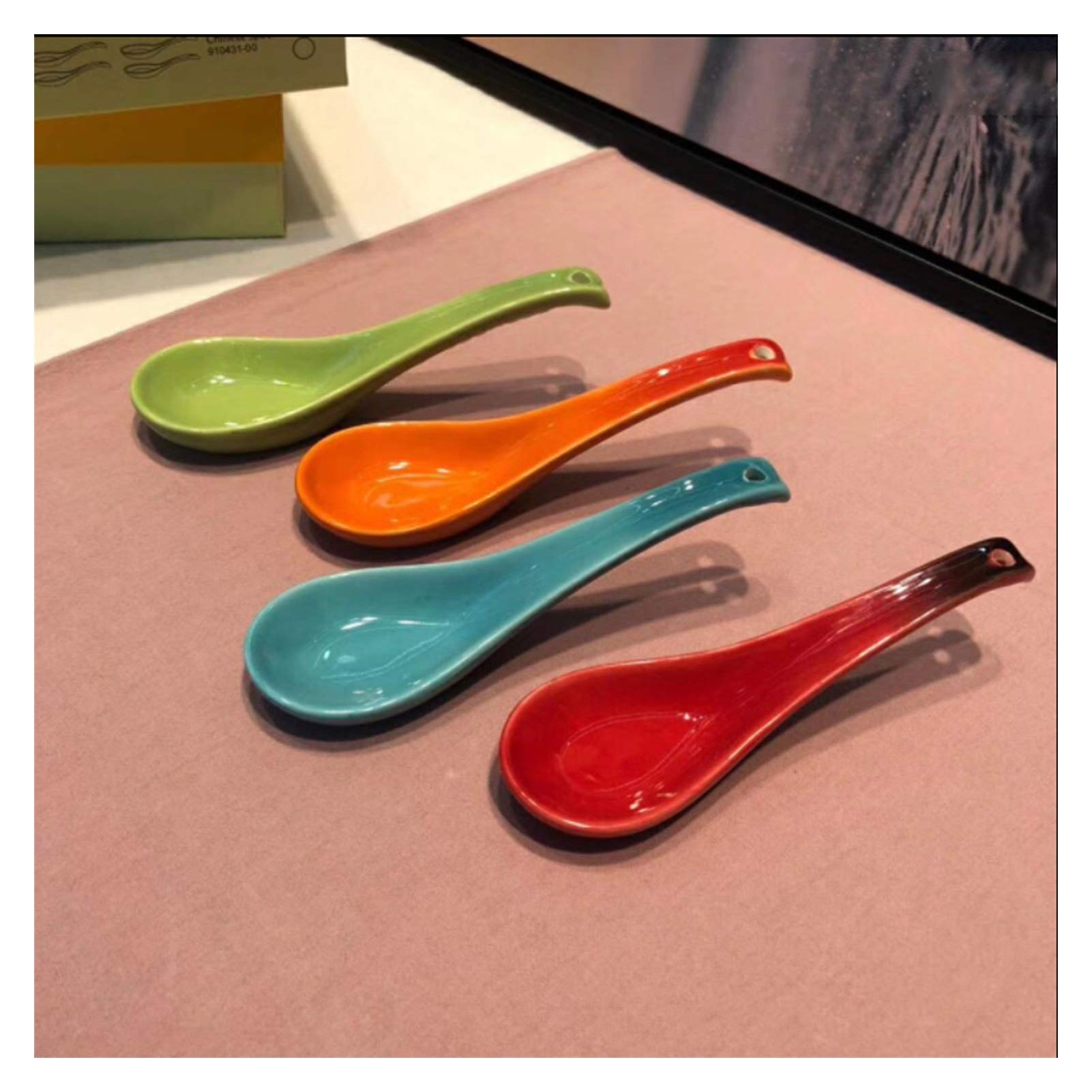 Łyżka Ceramiczna Łyżka Do Zupy W Stylu Chińskim, Długa Rączka, Zestaw 4 Sztuk W 4 Kolorach Łyżka Do Zupy