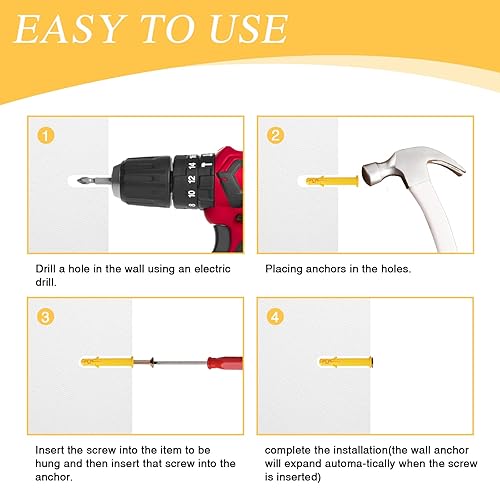 Miniatura 4 de Kit de anclaje de plástico acanalado para paneles de yeso, anclajes de pared y tornillos para paneles de yeso, incluye anclajes, tornillos, peajes