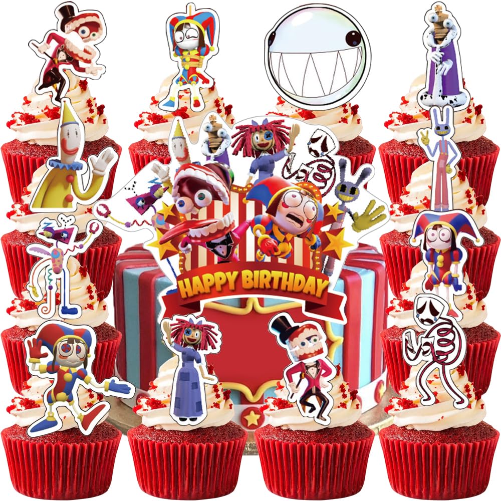 Decoration Gateau Digital Circus Cupcake Topper Cirque Clown Décoration De Gâteau Happy Birthday