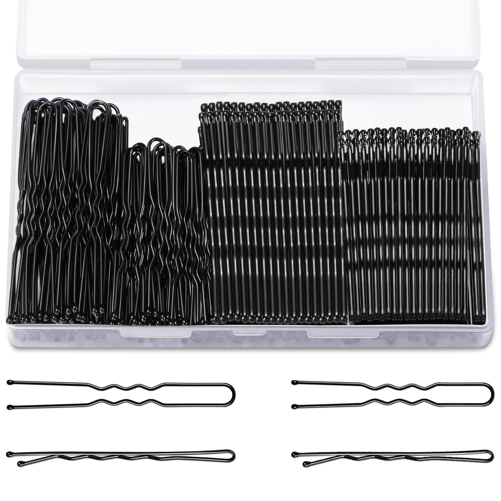 TsMADDTs Bobby Hair Pins Kit, 200 pcs U Shaped Bobby Pins Black for Women, Ballet Buns with Box, 2.4in and 2in