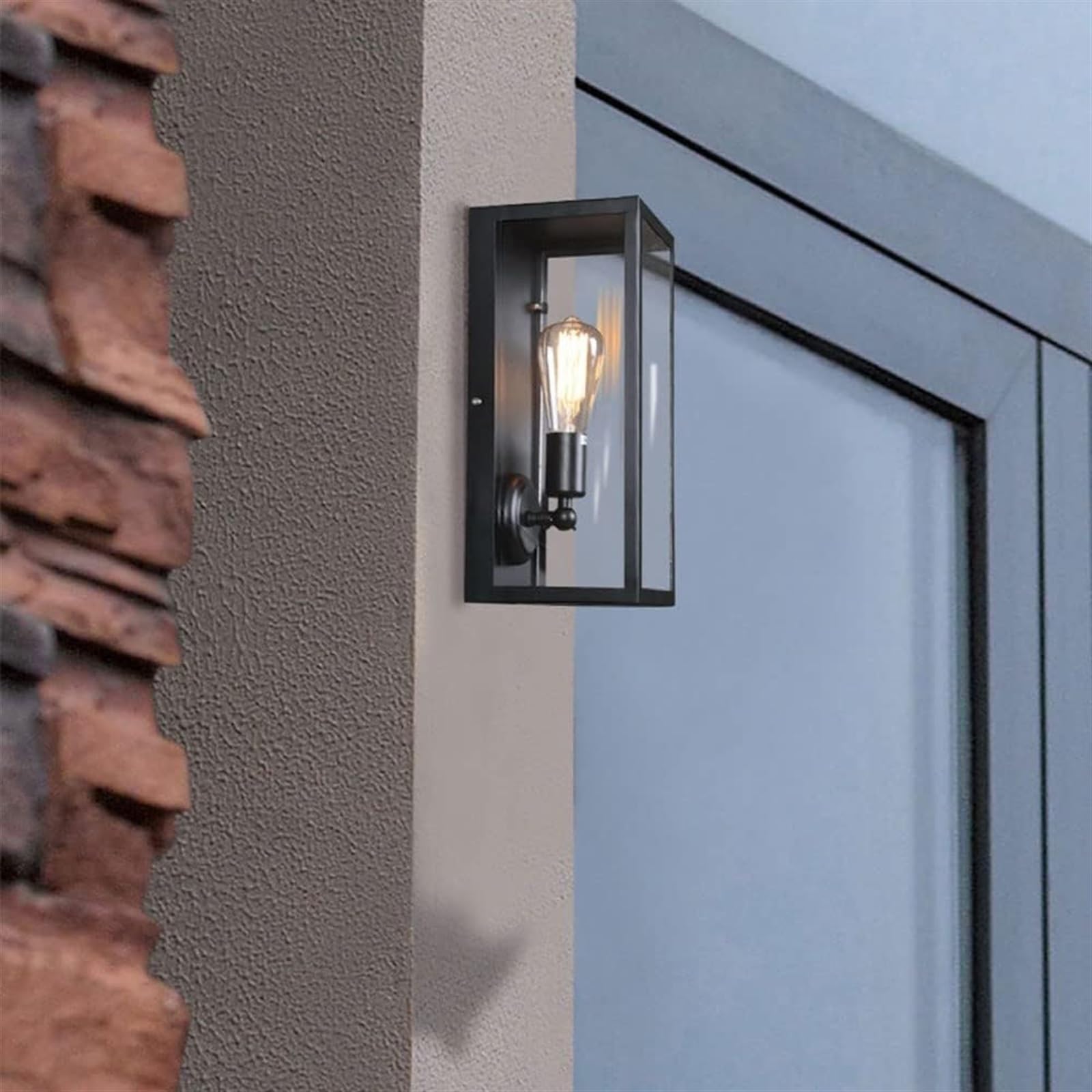 Applique Murale d'extérieur Noire avec Abat-Jour en Verre, Style Vintage, étanche IP54, idéale pour Un Jardin, Un Couloir, Une terrasse ou Un Sentier.