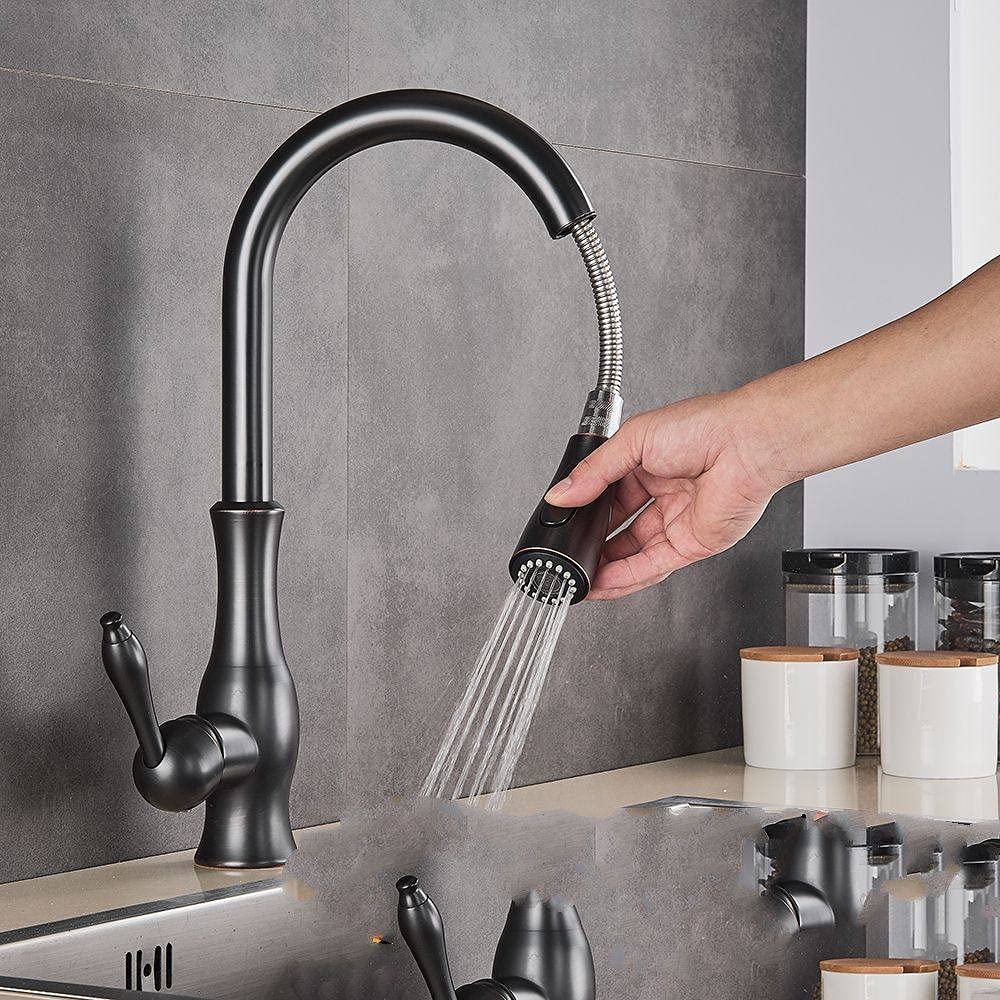 Amazon.com: CAIDAIu0026YL Brushed Nickel Kitchen Faucet Pull Out Kitchen Mixer  Tap Single Handle Stream Sprayer Kitchen Spout Hot Cold Water Tap,Black  Bronze B,China : Tools u0026 Home Improvement