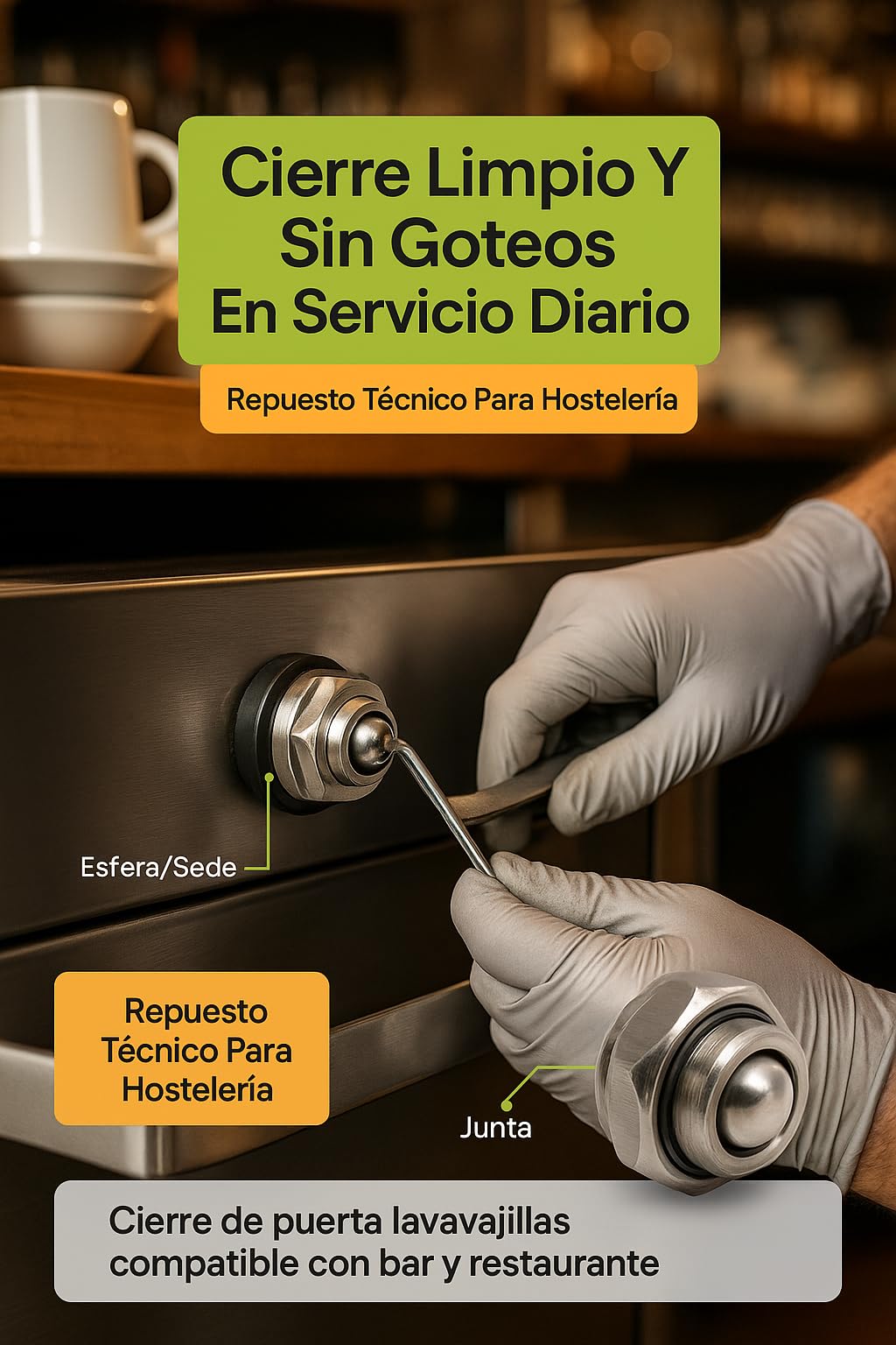 Conjunto Cierre Bola Lavavajillas Industrial Kit Puerta Estanqueidad Seguridad A290001 Acero Inoxidable Repuesto Profesional Sat Hostelería Compatible Multimarca MáquinasGN