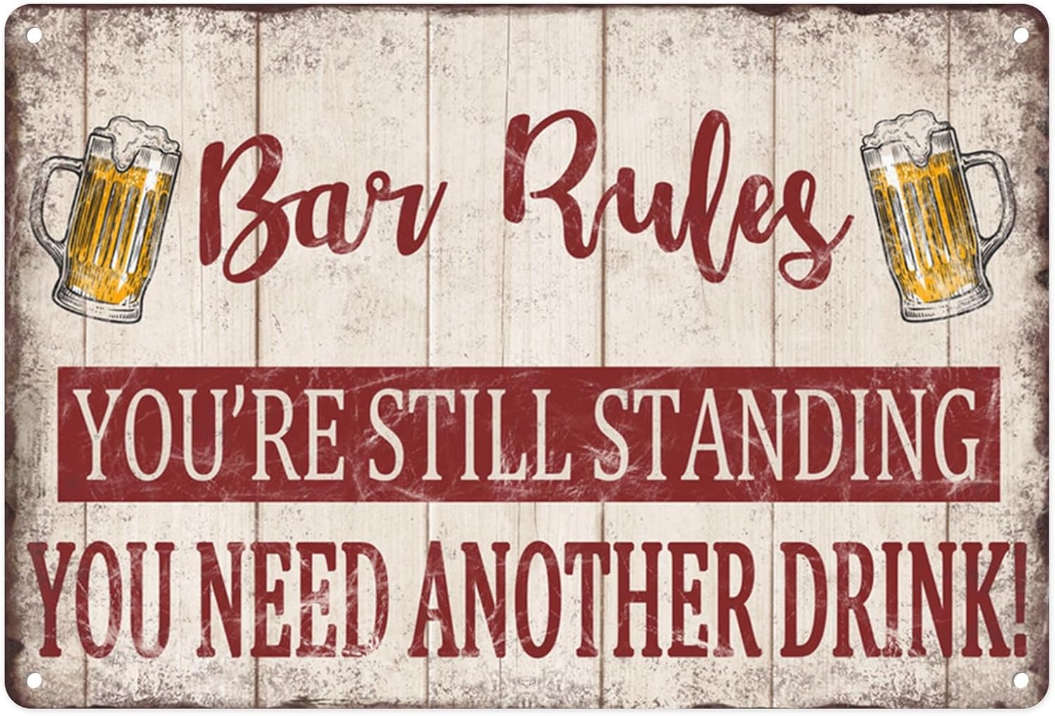 Sanwarm Metal Sign, Tin, 12 X 8 Inch, For Wall Decor Bar Rules