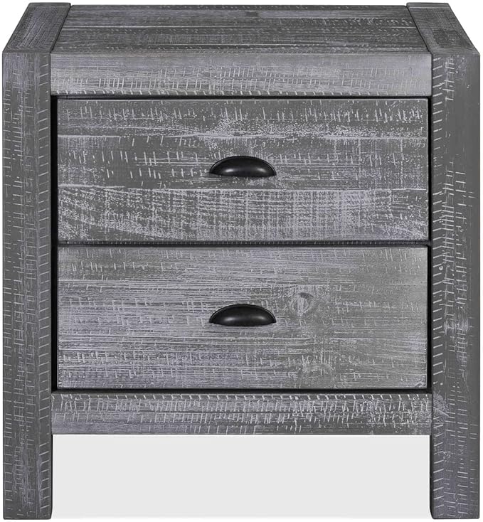 Grain Wood Furniture Montauk 2-Drawer Bedside Nightstand, Solid Wood with Rustic Grey Finish