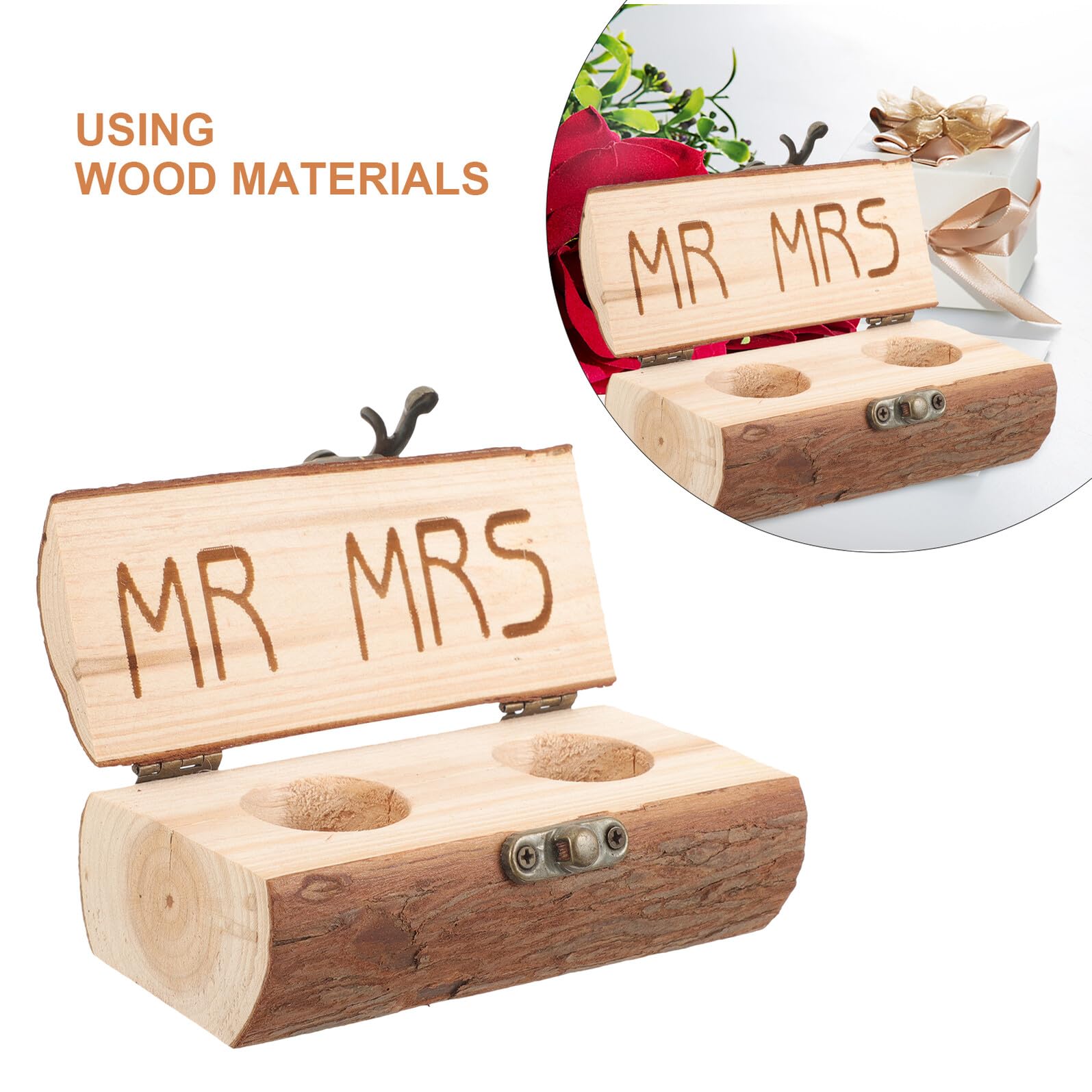 NOLITOY Caja para Anillos de Madera Rústica Estuche Compacto para Anillos de Boda y Compromiso Joyero Decorativo Campestre Diseño Resistente y Ligero para Ceremonia