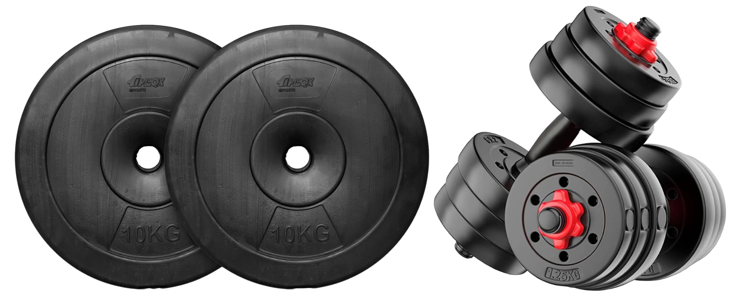 FitBox Sports Intruder 20 Kg Adjustable PVC Dumbbells Weights With Dumbbells Rods, 10 Kg X 2 (Black) & Fitbox Sports Vinyl Coated PVC Intruder 20 Kg Weight Plates, 10Kg X 2(Black) (B0CDGWNB6W) Amazon Price History, Amazon Price Tracker