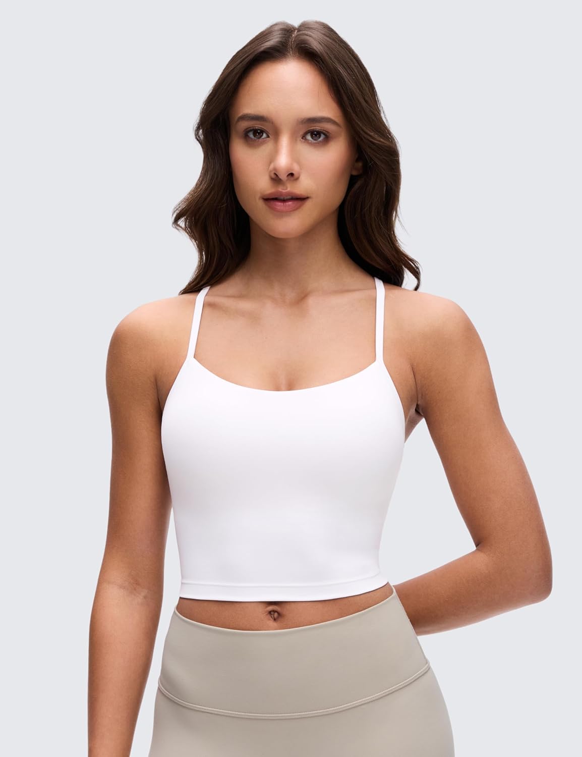 CRZ YOGA Butterluxe Y Back Crop Tank Tops for Women - Spaghetti Straps Racerback Padded Yoga Workout Longline Sports Bras - Image 2